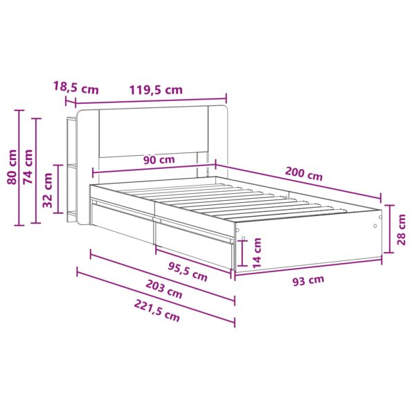 vidaXL Rám postele so skladom Biela 90 x 200 cm Kompozitné drevo – Obrázok 10