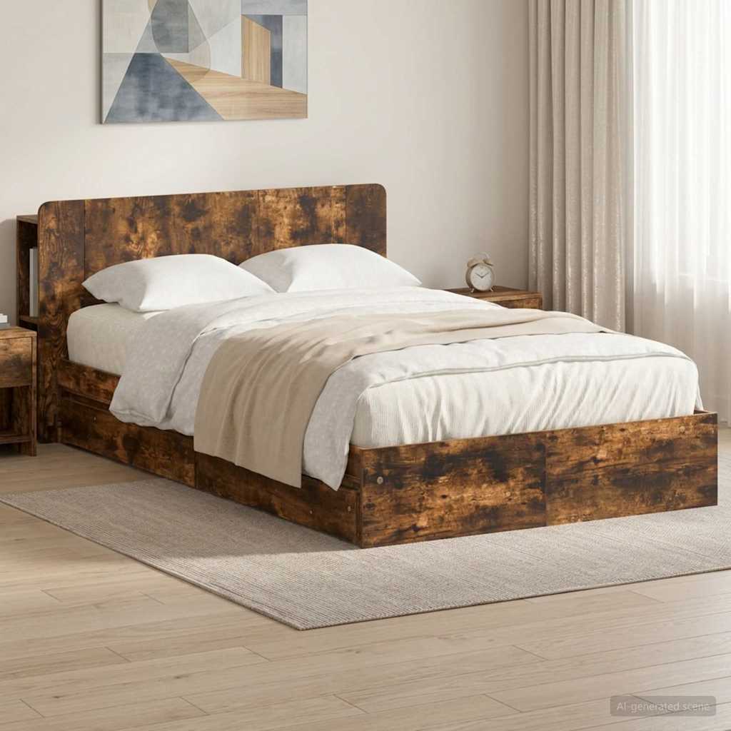 3433560_1.jpg vidaXL Rám postele so skladom Dymový dub 120 x 190 cm Kompozitné drevo – Obrázok 1