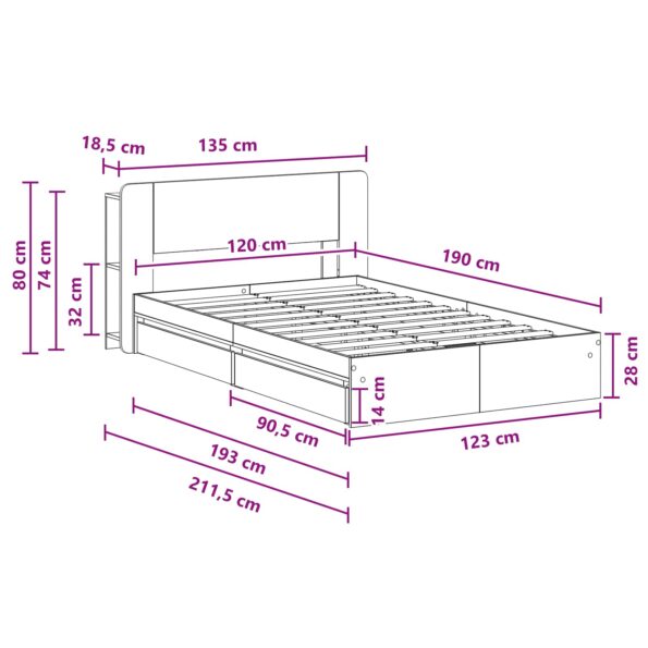 vidaXL Rám postele so skladom Dymový dub 120 x 190 cm Kompozitné drevo – Obrázok 10