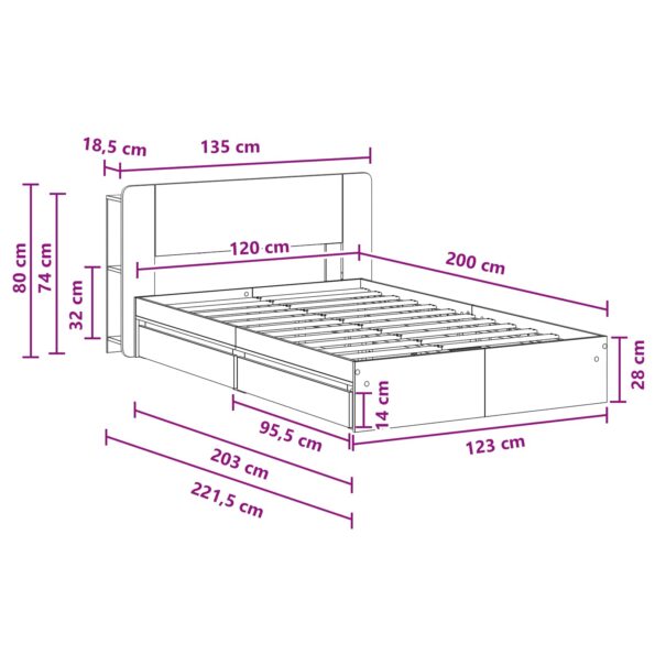vidaXL Rám postele so skladom Dymový dub 120 x 200 cm Kompozitné drevo – Obrázok 10