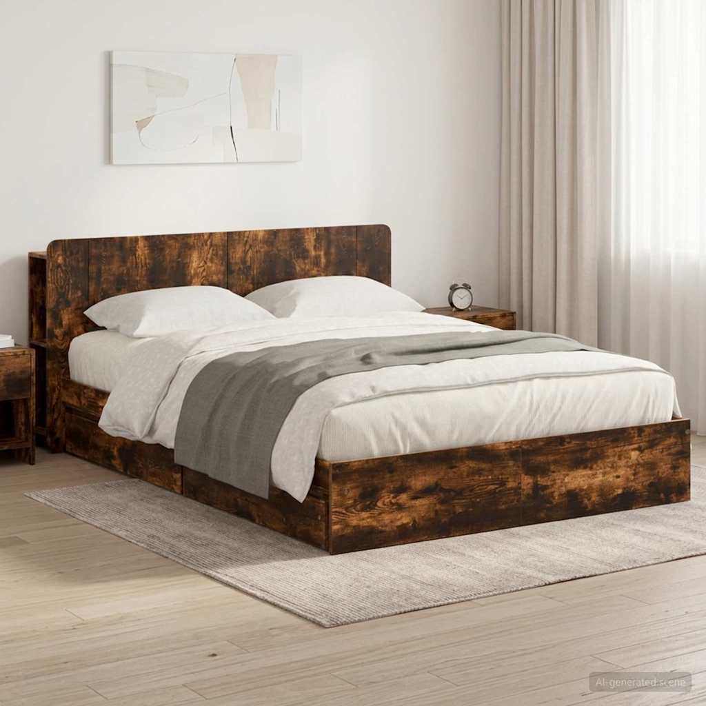 3433584_1.jpg vidaXL Rám postele so skladom Dymový dub 135 x 190 cm Kompozitné drevo – Obrázok 1