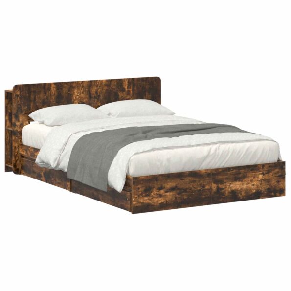 vidaXL Rám postele so skladom Dymový dub 135 x 190 cm Kompozitné drevo – Obrázok 2