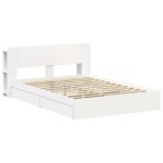 vidaXL Rám postele so skladom Biela 150 x 200 cm Kompozitné drevo – Obrázok 3