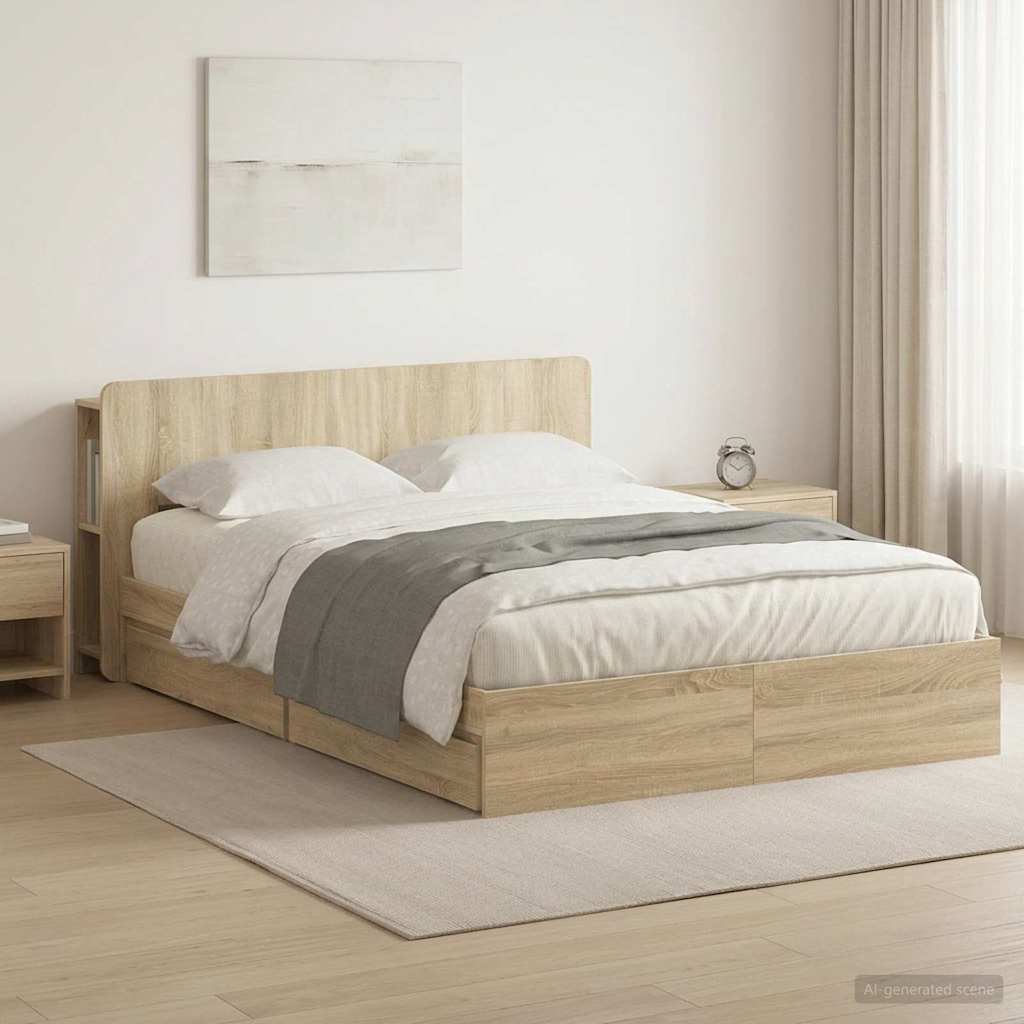 3433597_1.jpg vidaXL Rám postele so skladom Dub sonoma 160 x 200 cm Kompozitné drevo – Obrázok 1