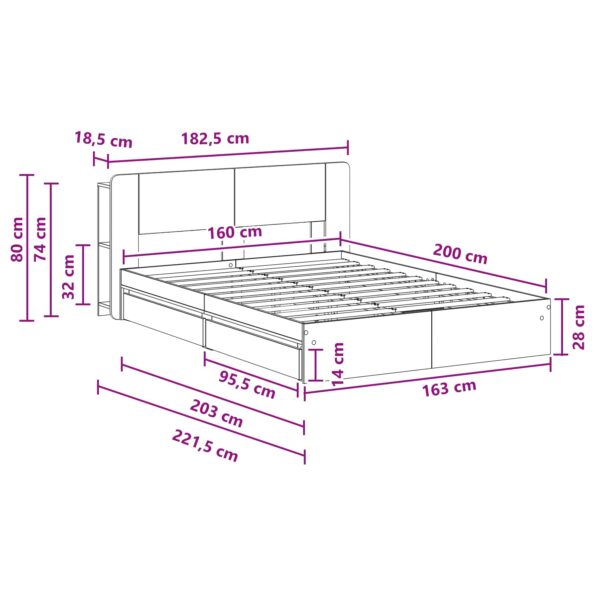 vidaXL Rám postele so skladom Dub sonoma 160 x 200 cm Kompozitné drevo – Obrázok 10
