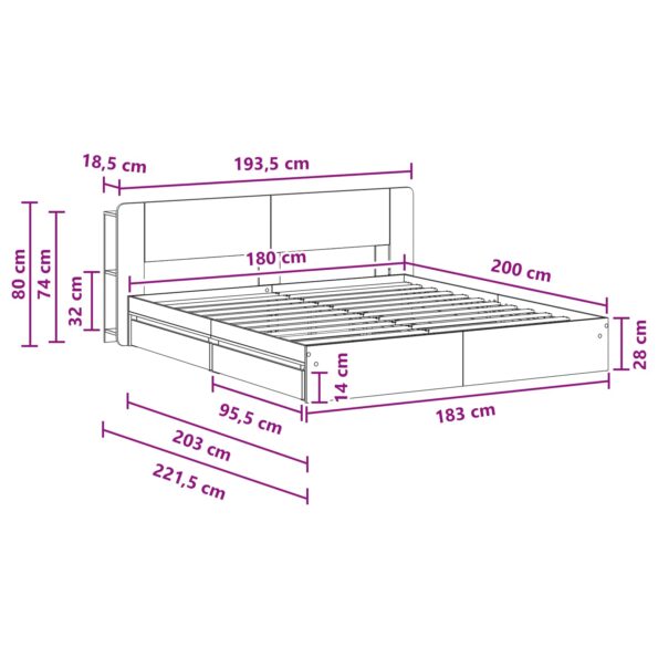 vidaXL Rám postele so skladom Dymový dub 180 x 200 cm Kompozitné drevo – Obrázok 10