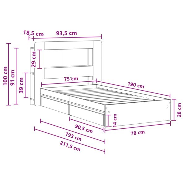 vidaXL Rám postele so skladom Čierna 75 x 190 cm Kompozitné drevo – Obrázok 10