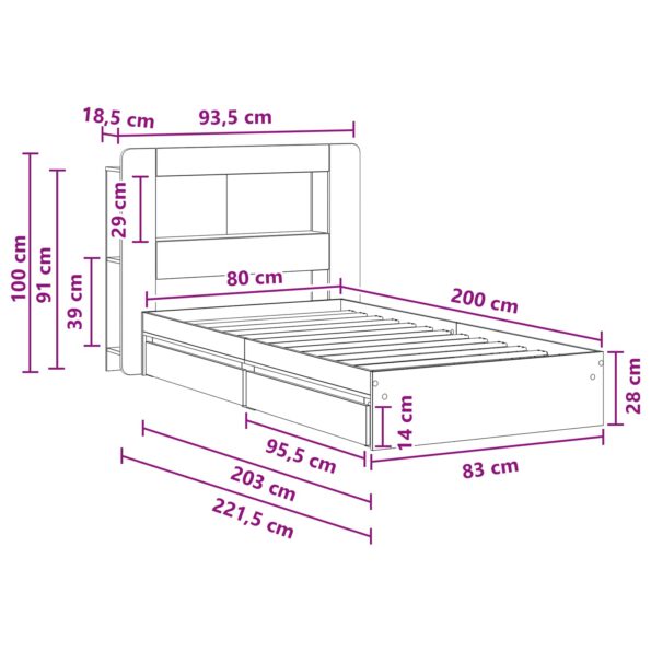 vidaXL Rám postele so skladom Dub sonoma 80 x 200 cm Kompozitné drevo – Obrázok 10