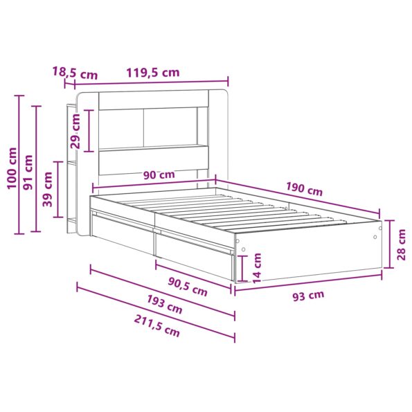 vidaXL Rám postele so skladom Čierna 90 x 190 cm Kompozitné drevo – Obrázok 10