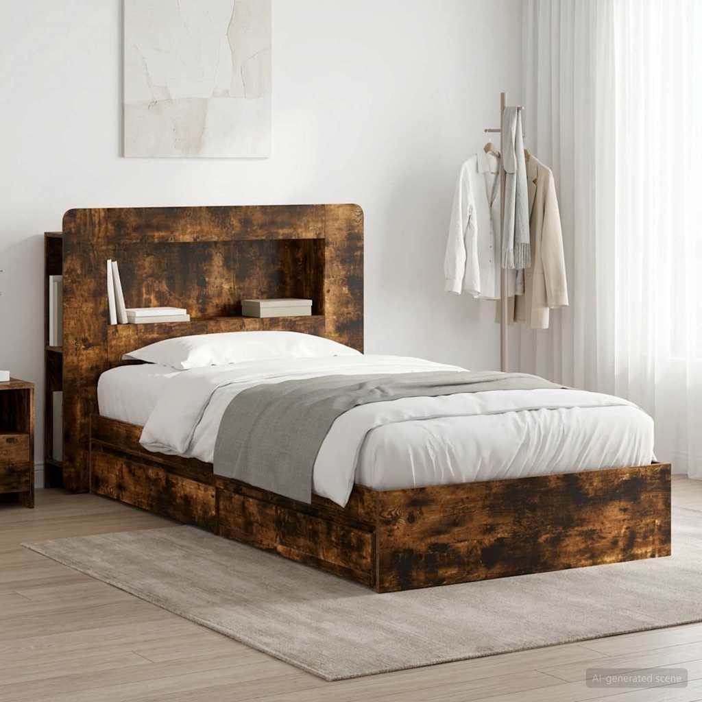3433627_1.jpg vidaXL Rám postele so skladom Dymový dub 90 x 190 cm Kompozitné drevo – Obrázok 1