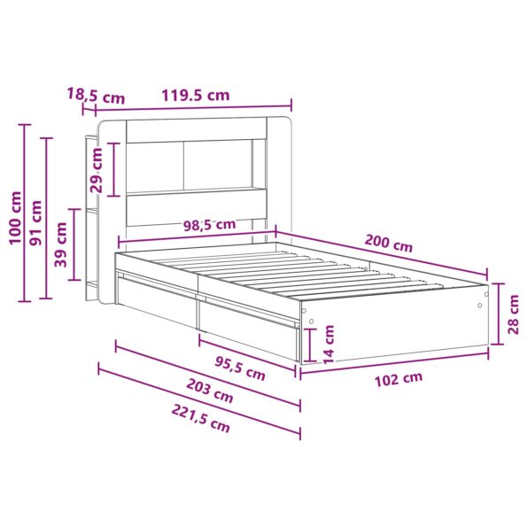 vidaXL Rám postele so skladom Čierna 100 x 200 cm Kompozitné drevo – Obrázok 10