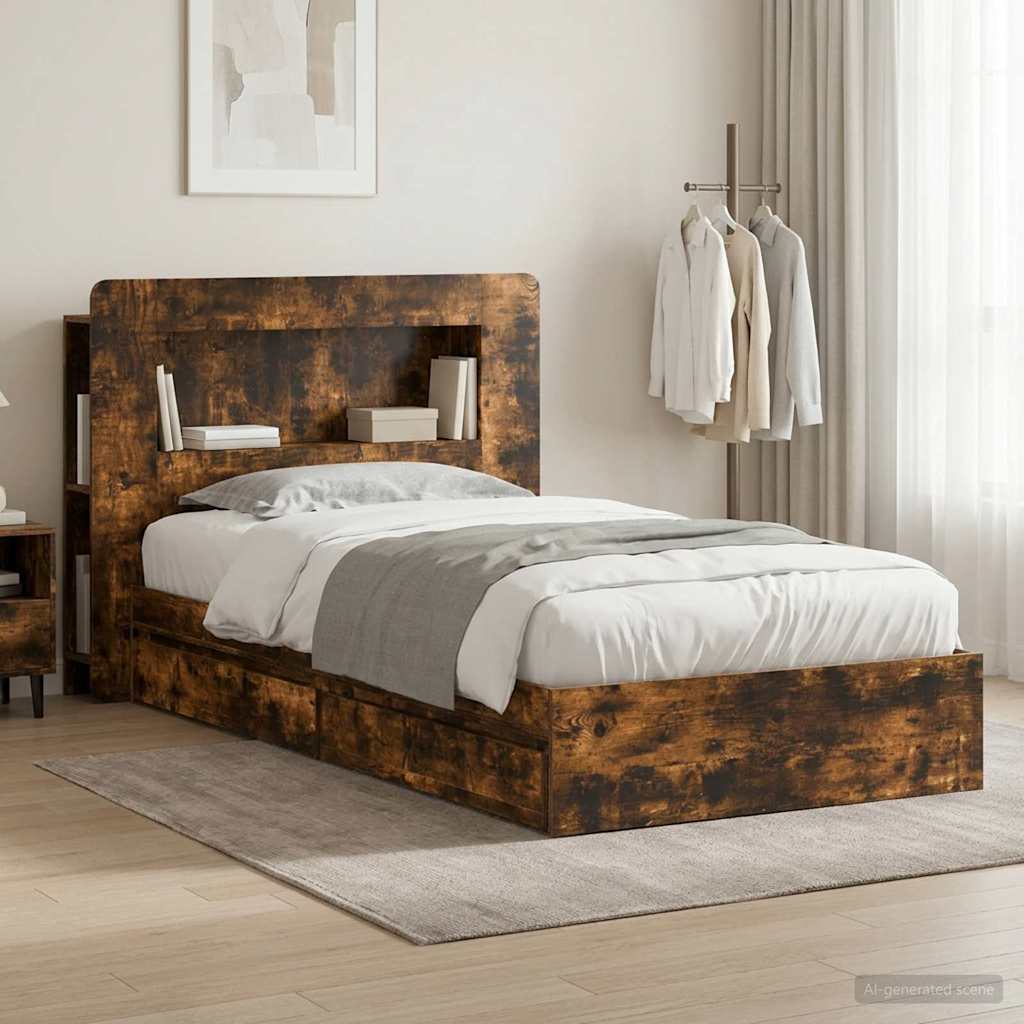 3433633_1.jpg vidaXL Rám postele so skladom Dymový dub 100 x 200 cm Kompozitné drevo – Obrázok 1