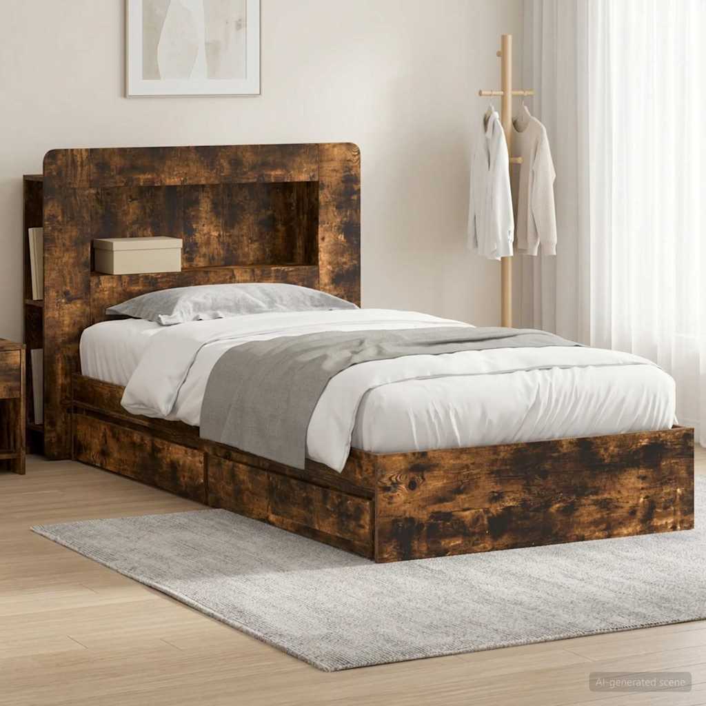3433639_1.jpg vidaXL Rám postele so skladom Dymový dub 90 x 200 cm Kompozitné drevo – Obrázok 1