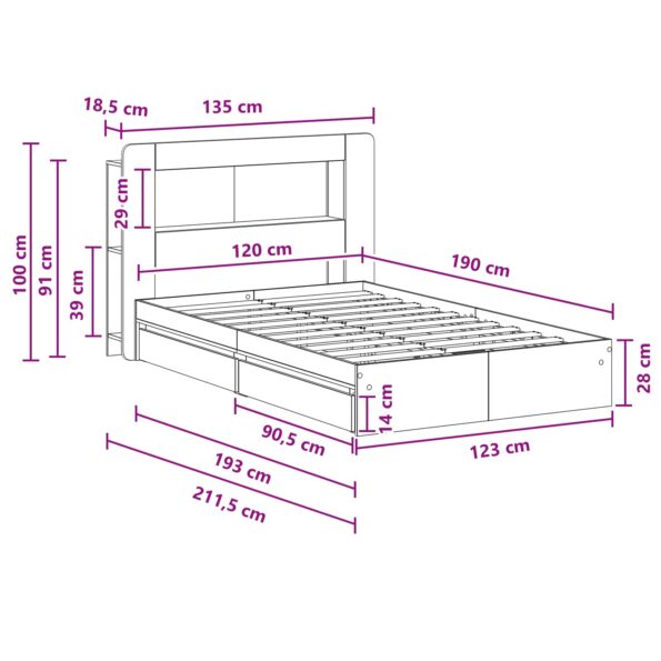 vidaXL Rám postele so skladom Čierna 120 x 190 cm Kompozitné drevo – Obrázok 10
