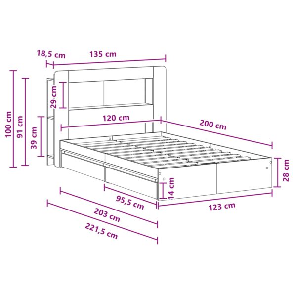 vidaXL Rám postele so skladom Dymový dub 120 x 200 cm Kompozitné drevo – Obrázok 10