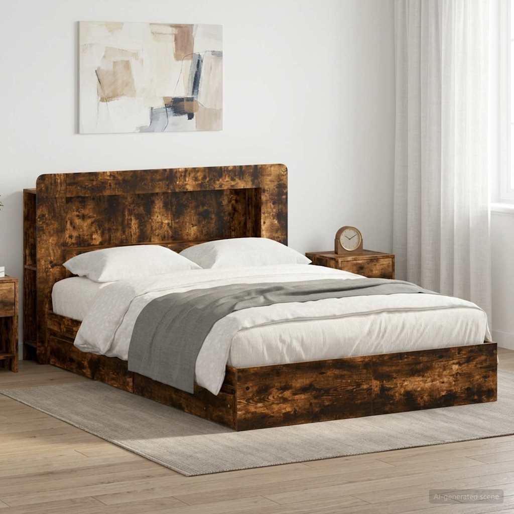 3433669_1.jpg vidaXL Rám postele so skladom Dymový dub 135 x 190 cm Kompozitné drevo – Obrázok 1