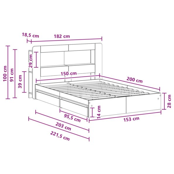 vidaXL Rám postele so skladom Dub sonoma 150 x 200 cm Kompozitné drevo – Obrázok 10