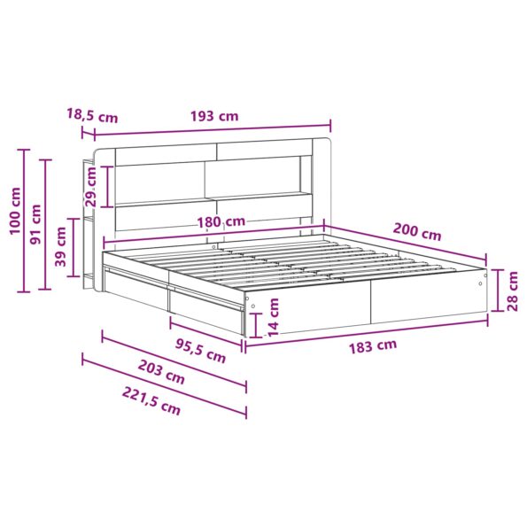 vidaXL Rám postele so skladom Dymový dub 180 x 200 cm Kompozitné drevo – Obrázok 10