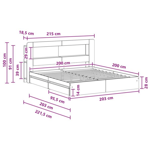 vidaXL Rám postele so skladom Čierna 200 x 200 cm Kompozitné drevo – Obrázok 10