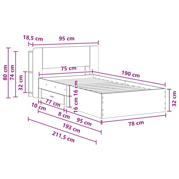 vidaXL Rám postele so skladom Čierna 75 x 190 cm Kompozitné drevo – Obrázok 9