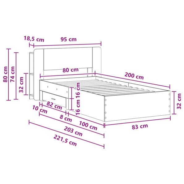 vidaXL Rám postele so skladom Dymový dub 80 x 200 cm Kompozitné drevo – Obrázok 10
