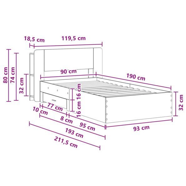 vidaXL Rám postele so skladom Dymový dub 90 x 190 cm Kompozitné drevo – Obrázok 9