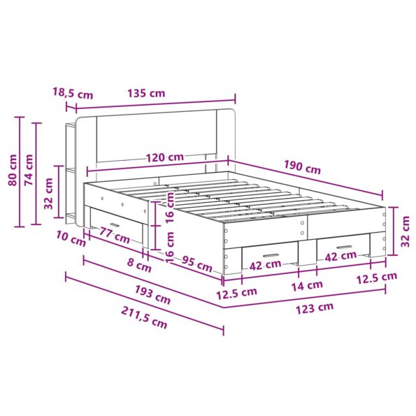 vidaXL Rám postele so skladom Dymový dub 120 x 190 cm Kompozitné drevo – Obrázok 9
