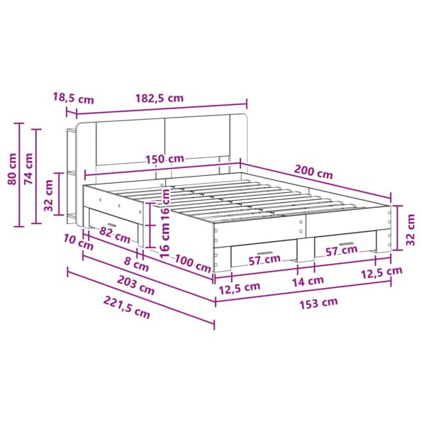 vidaXL Rám postele so skladom Dymový dub 150 x 200 cm Kompozitné drevo – Obrázok 9