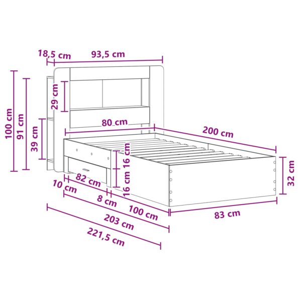 vidaXL Rám postele so skladom Dymový dub 80 x 200 cm Kompozitné drevo – Obrázok 10