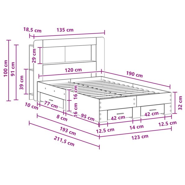 vidaXL Rám postele so skladom Dymový dub 120 x 190 cm Kompozitné drevo – Obrázok 9