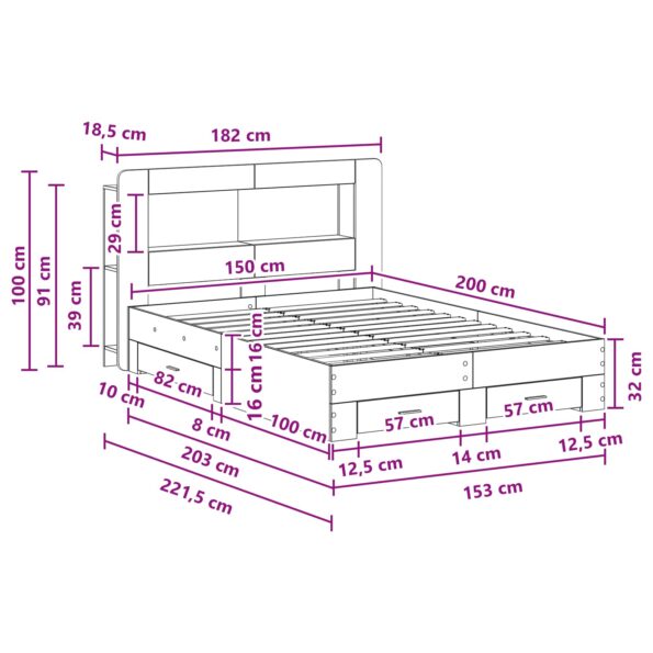 vidaXL Rám postele so skladom Dymový dub 150 x 200 cm Kompozitné drevo – Obrázok 9
