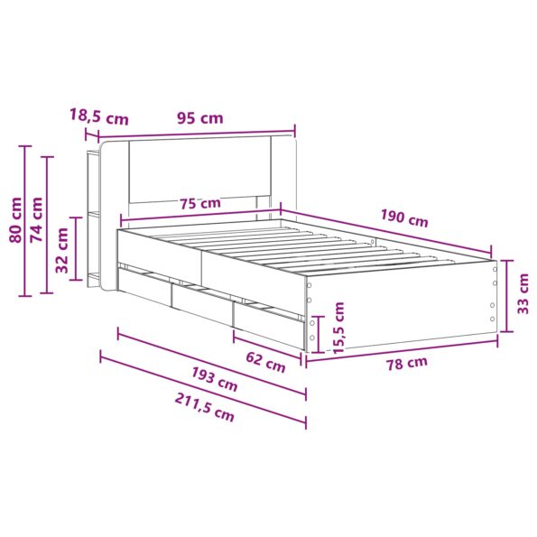 vidaXL Rám postele so skladom Dub sonoma 75 x 190 cm Kompozitné drevo – Obrázok 10