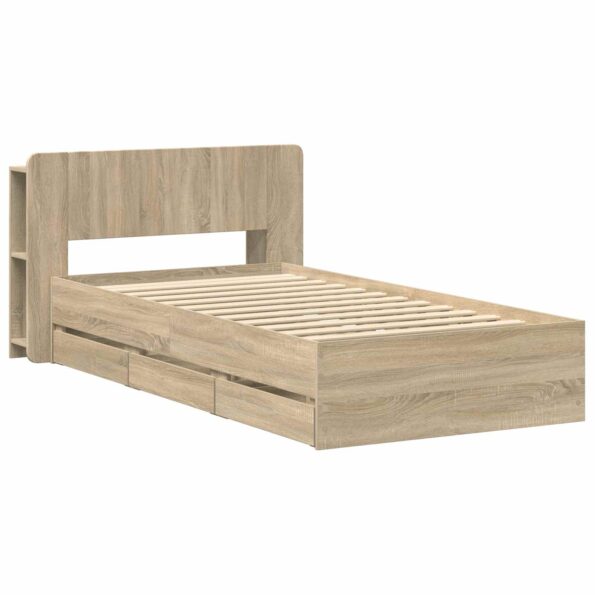 vidaXL Rám postele so skladom Dub sonoma 75 x 190 cm Kompozitné drevo – Obrázok 3