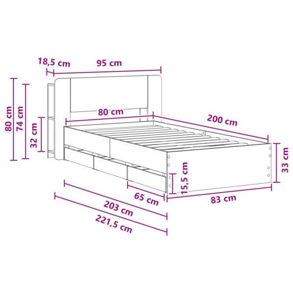 vidaXL Rám postele so skladom Dymový dub 80 x 200 cm Kompozitné drevo – Obrázok 10
