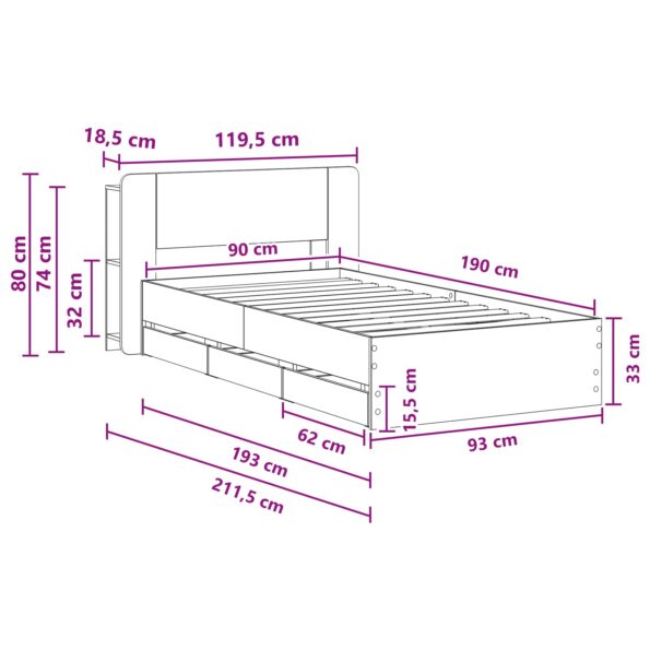 vidaXL Rám postele so skladom Čierna 90 x 190 cm Kompozitné drevo – Obrázok 10