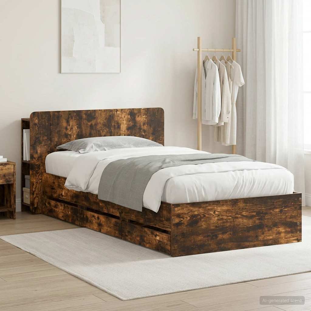3433922_1.jpg vidaXL Rám postele so skladom Dymový dub 90 x 190 cm Kompozitné drevo – Obrázok 1