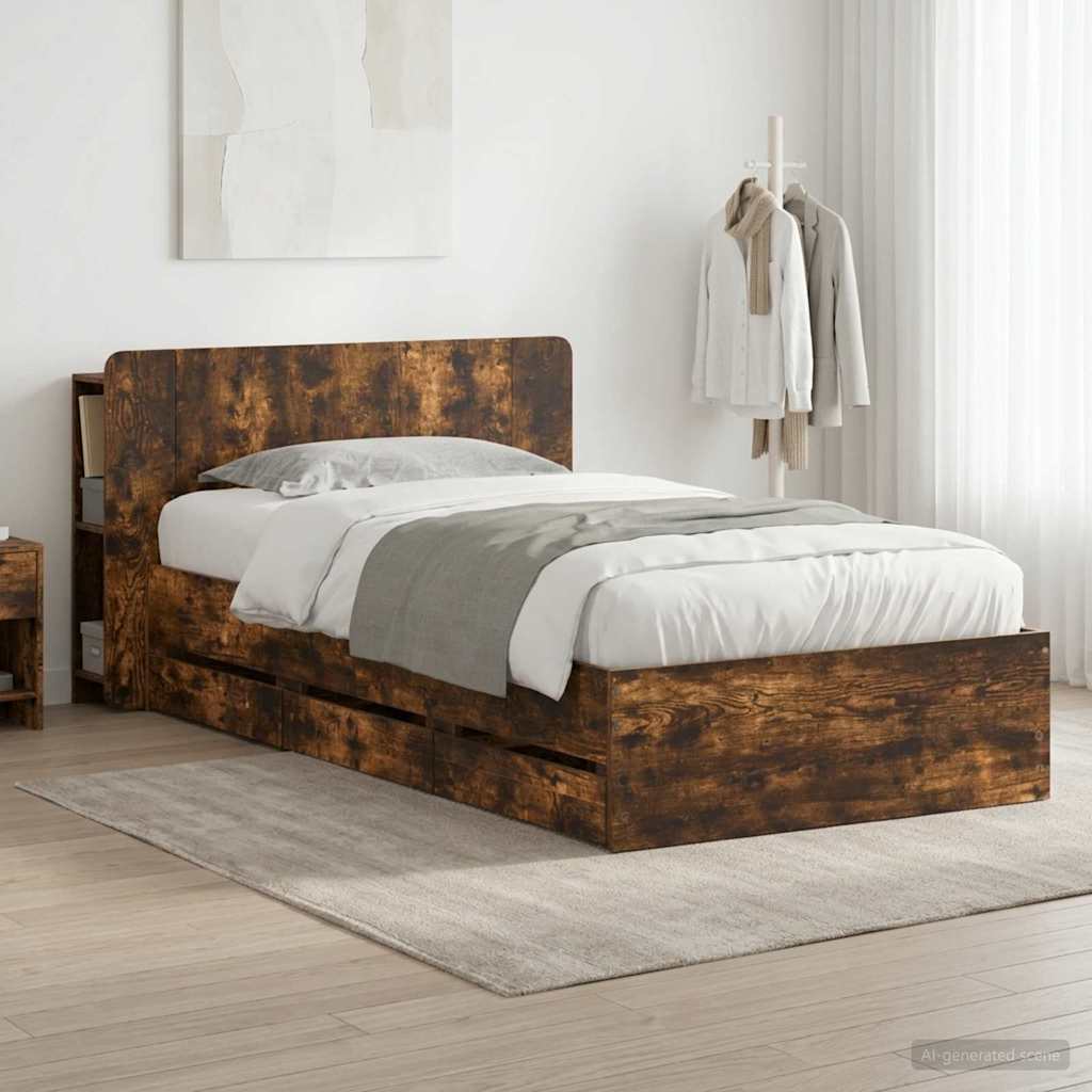 3433934_1.jpg vidaXL Rám postele so skladom Dymový dub 90 x 200 cm Kompozitné drevo – Obrázok 1