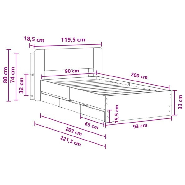 vidaXL Rám postele so skladom Dymový dub 90 x 200 cm Kompozitné drevo – Obrázok 10