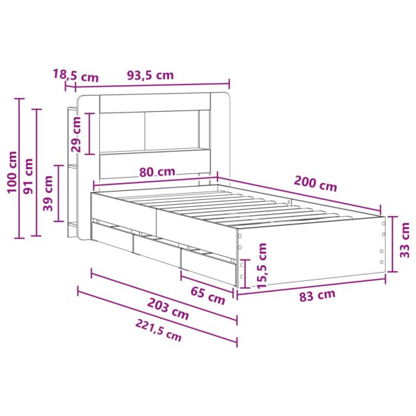 vidaXL Rám postele so skladom Dymový dub 80 x 200 cm Kompozitné drevo – Obrázok 10