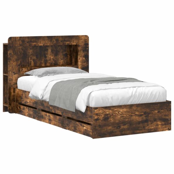 vidaXL Rám postele so skladom Dymový dub 90 x 190 cm Kompozitné drevo – Obrázok 2