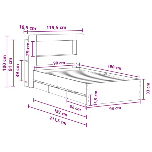 vidaXL Rám postele so skladom Biela 90 x 190 cm Kompozitné drevo – Obrázok 10