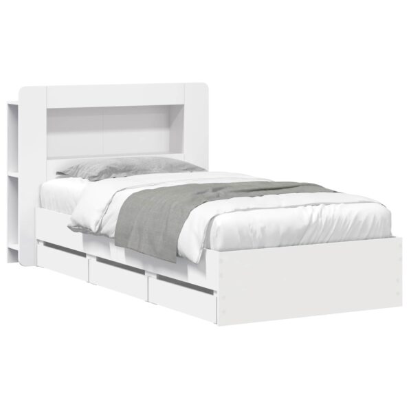 vidaXL Rám postele so skladom Biela 90 x 190 cm Kompozitné drevo – Obrázok 2