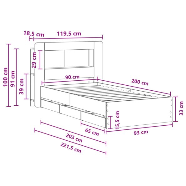 vidaXL Rám postele so skladom Dymový dub 90 x 200 cm Kompozitné drevo – Obrázok 10
