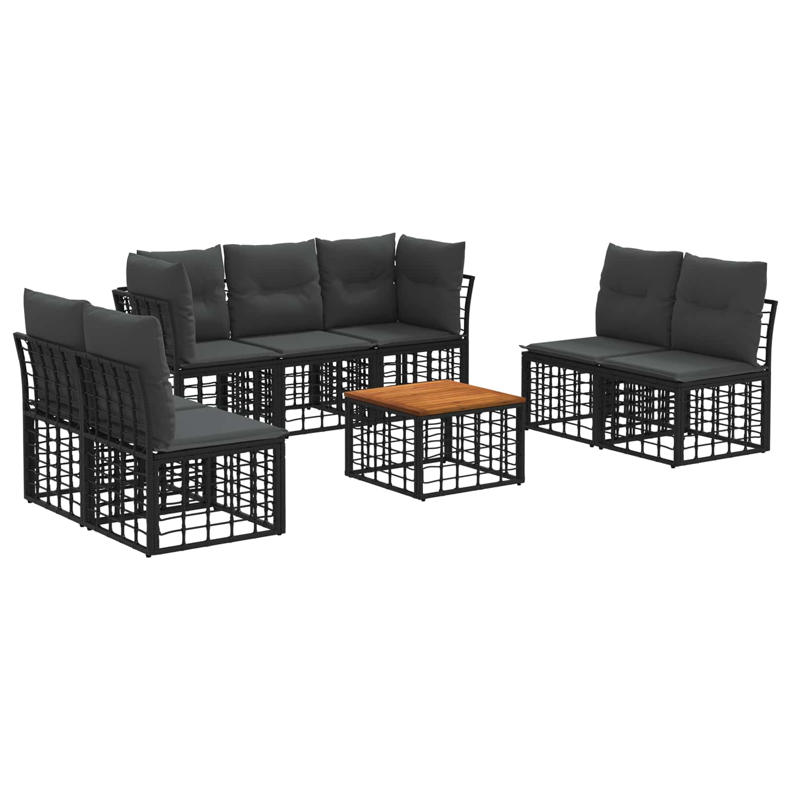 3437435_1.jpg vidaXL Záhradná súprava gaučov 8 pcs Čierna a tmavošedá Polyester – Obrázok 1