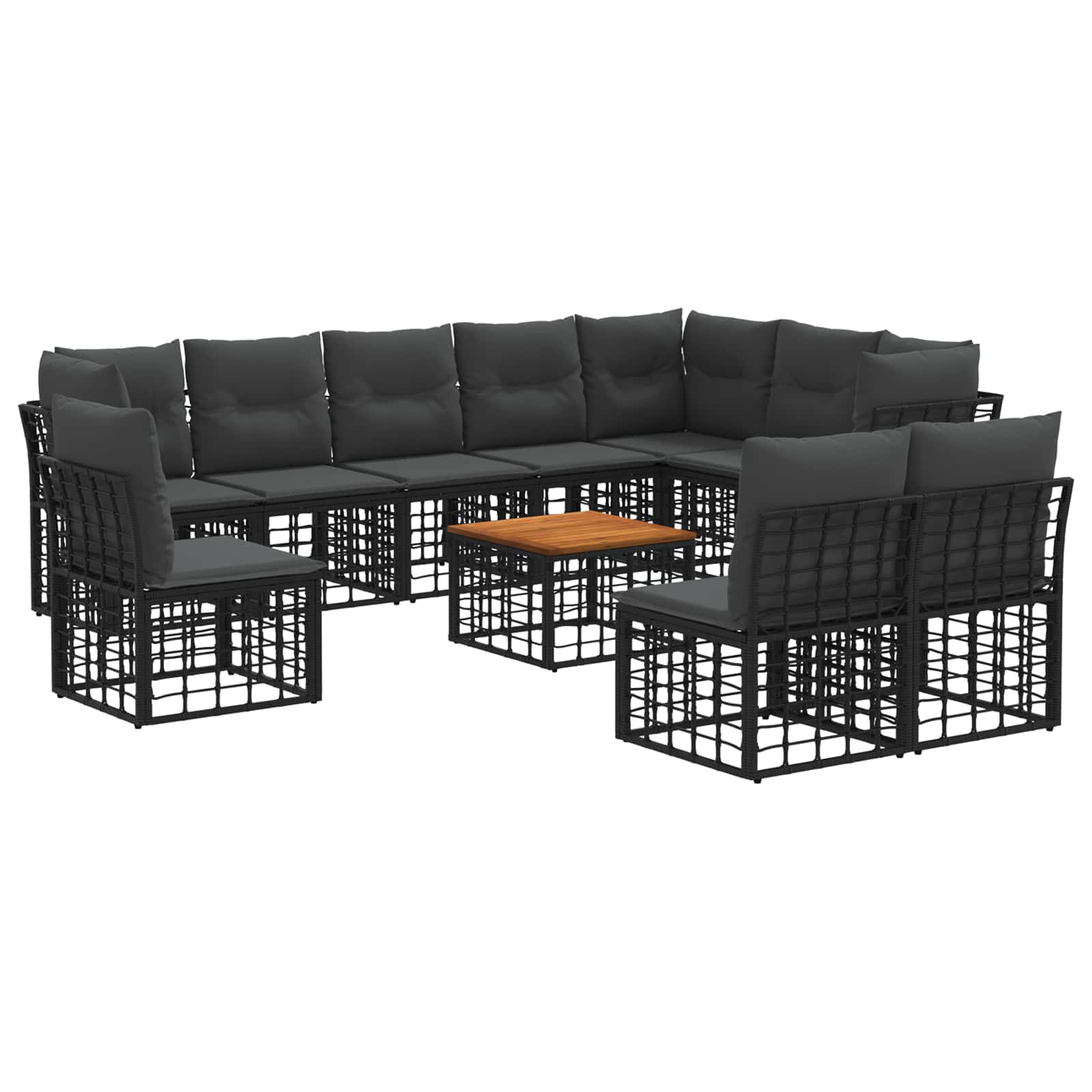 3437493_1.jpg vidaXL Záhradná súprava gaučov 11 pcs Čierna a tmavošedá Polyester – Obrázok 1