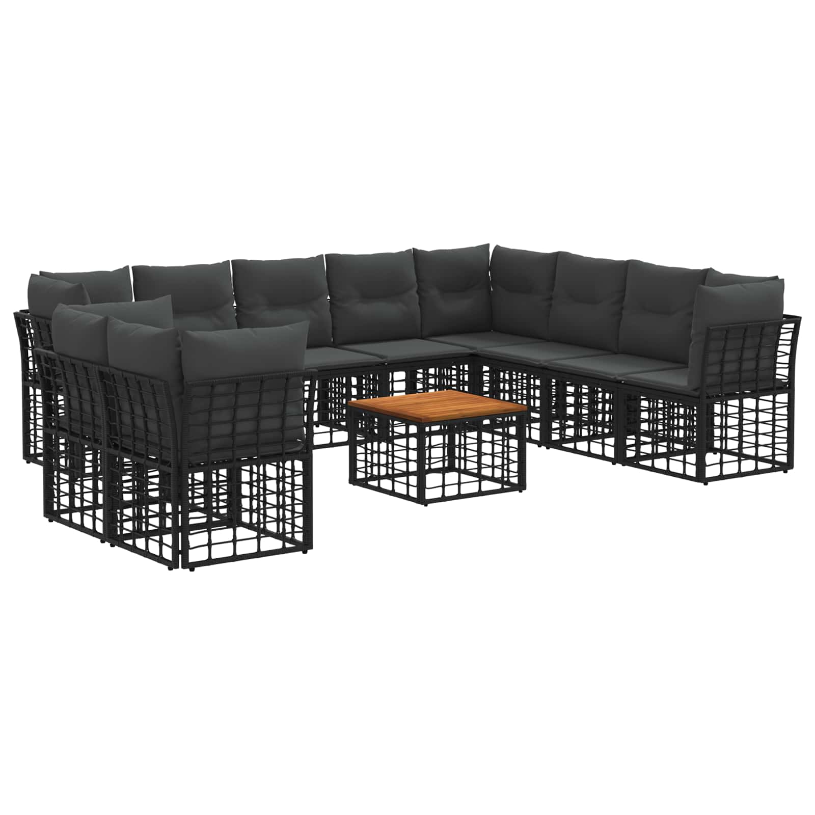 3437505_1.jpg vidaXL Záhradná súprava gaučov 11 pcs Čierna a tmavošedá Polyester – Obrázok 1