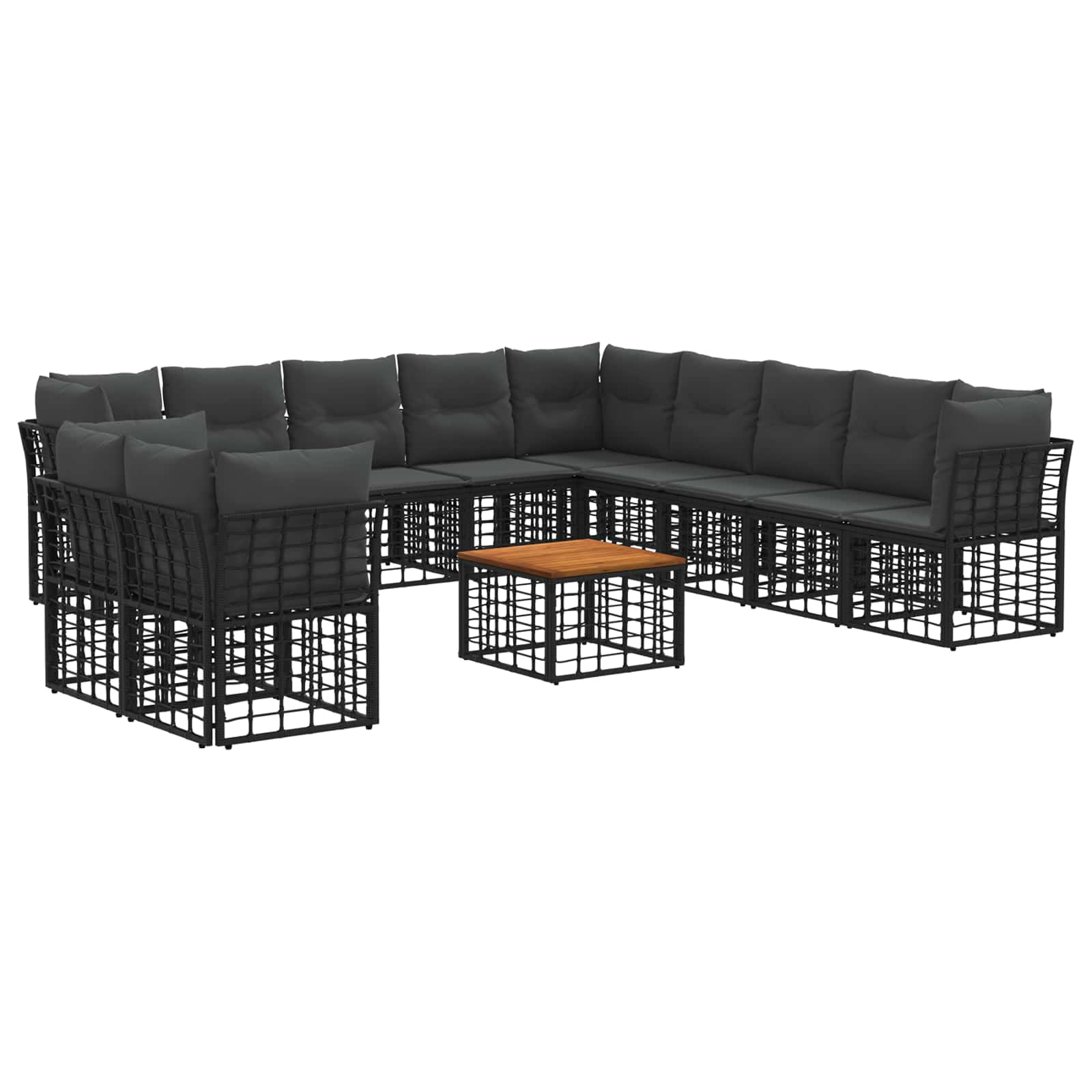 3437509_1.jpg vidaXL Záhradná súprava gaučov 12 pcs Čierna a tmavošedá Polyester – Obrázok 1