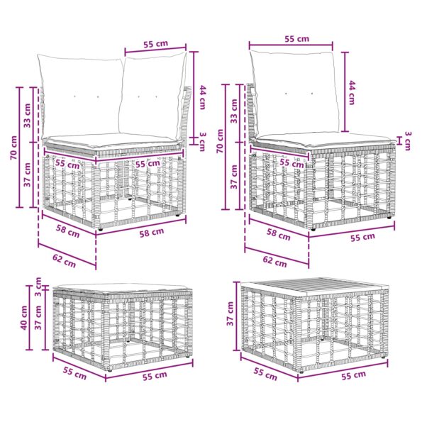 vidaXL Záhradná súprava gaučov 7 pcs Čierna a tmavošedá Polyester – Obrázok 9