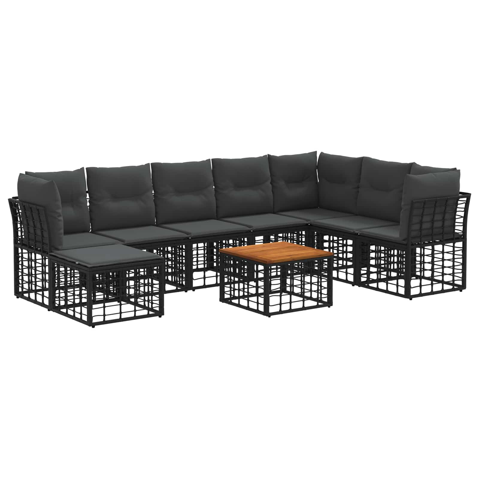 3437535_1.jpg vidaXL Záhradná súprava gaučov 9 pcs Čierna a tmavošedá Polyester – Obrázok 1