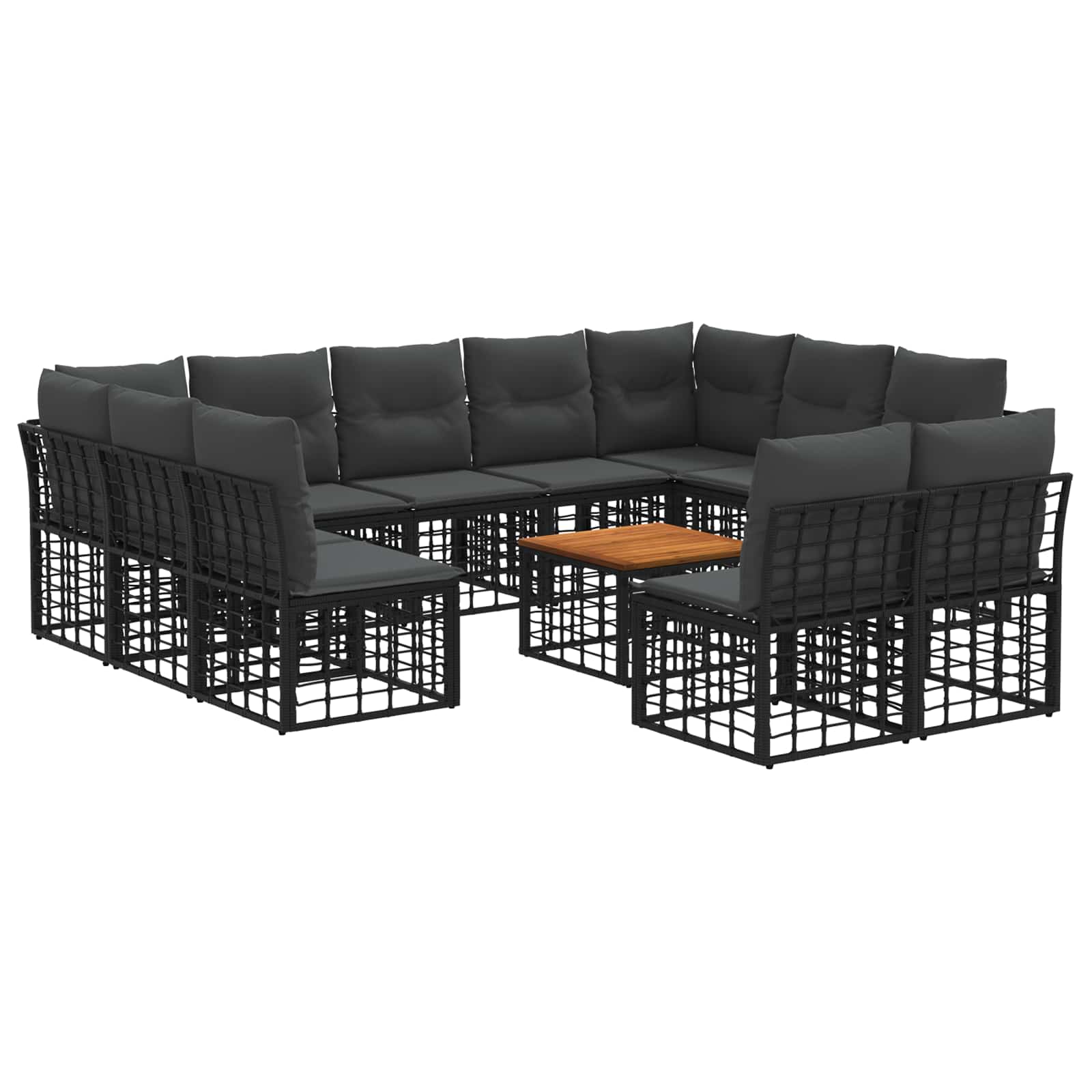 3437575_1.jpg vidaXL Záhradná súprava gaučov 12 pcs Čierna a tmavošedá Polyester – Obrázok 1
